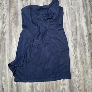 Guess Strapless Tube Top Ruffle Denim Dress Women’s Size L EUC Party